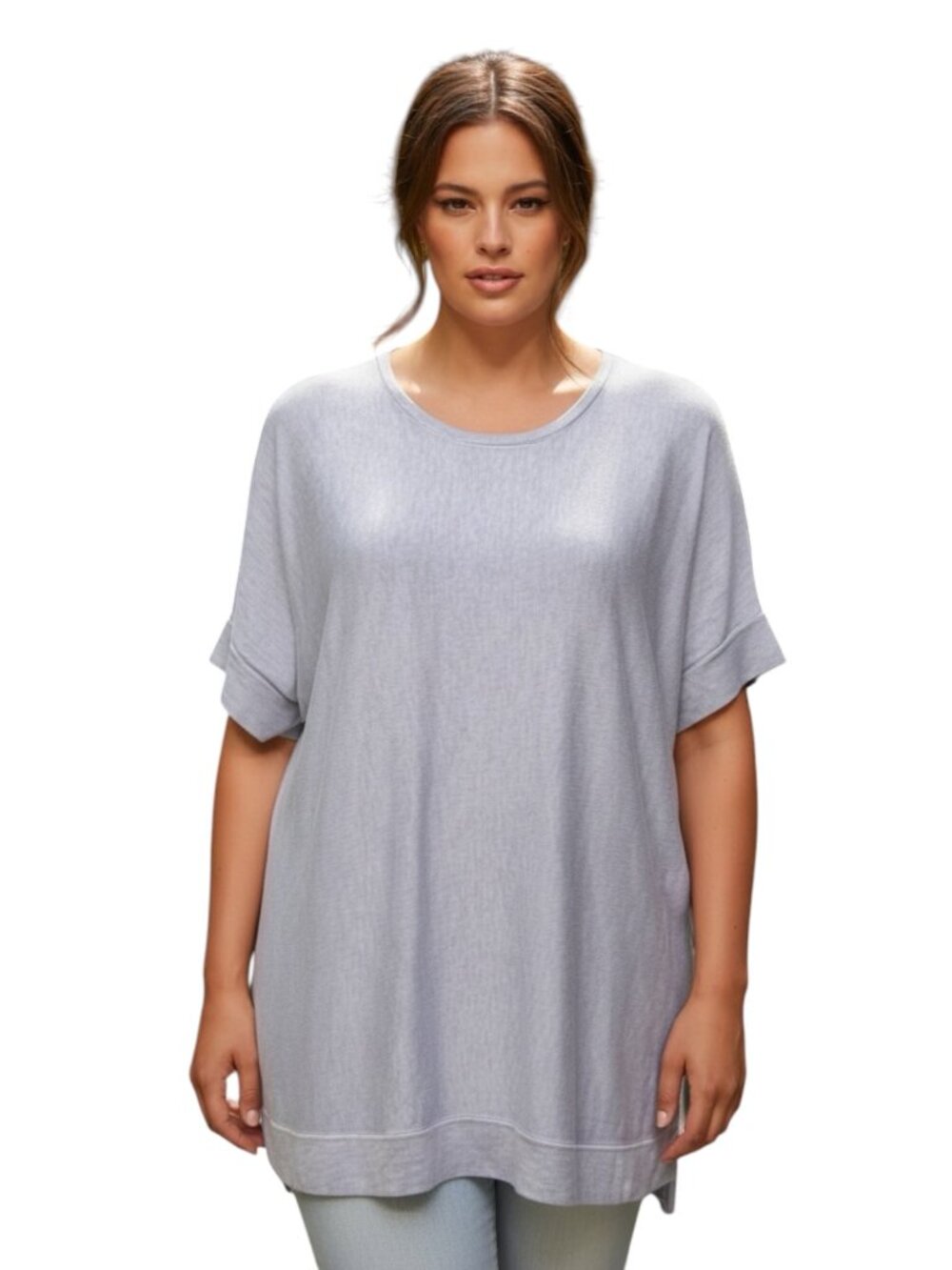 Eileen Fisher Silk Knit Top Blue Size 1X Short Sleeve Crewneck Pullover